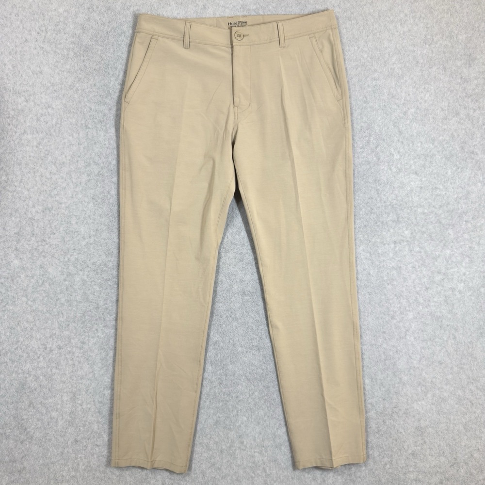 Huk Pants Men 38x31 Beige Solid Performance Chino Stretch Lightweight Fishing